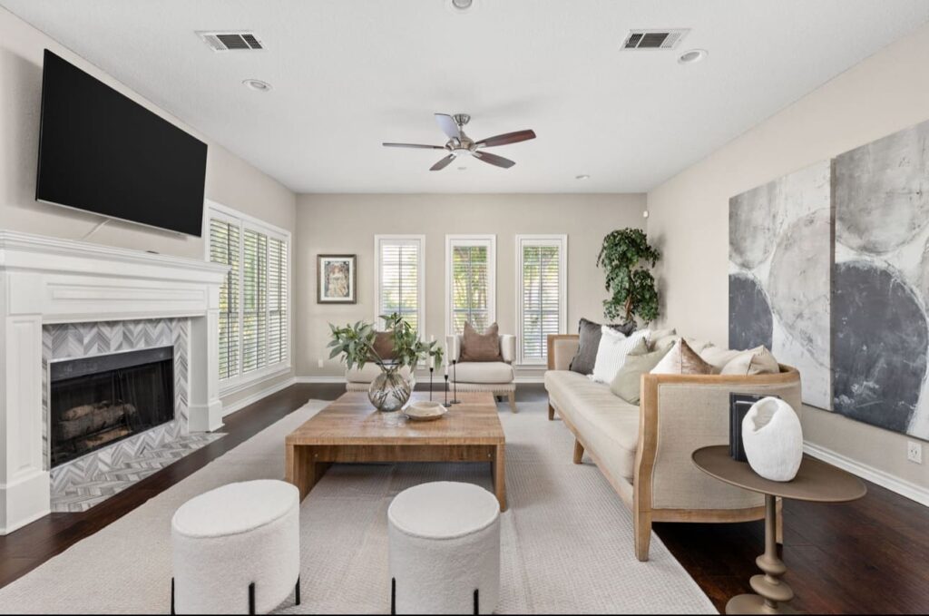 Simplified space and staged to coordinate with home